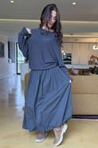 Paloma Bubble Hem Midi Skirt Charcoal